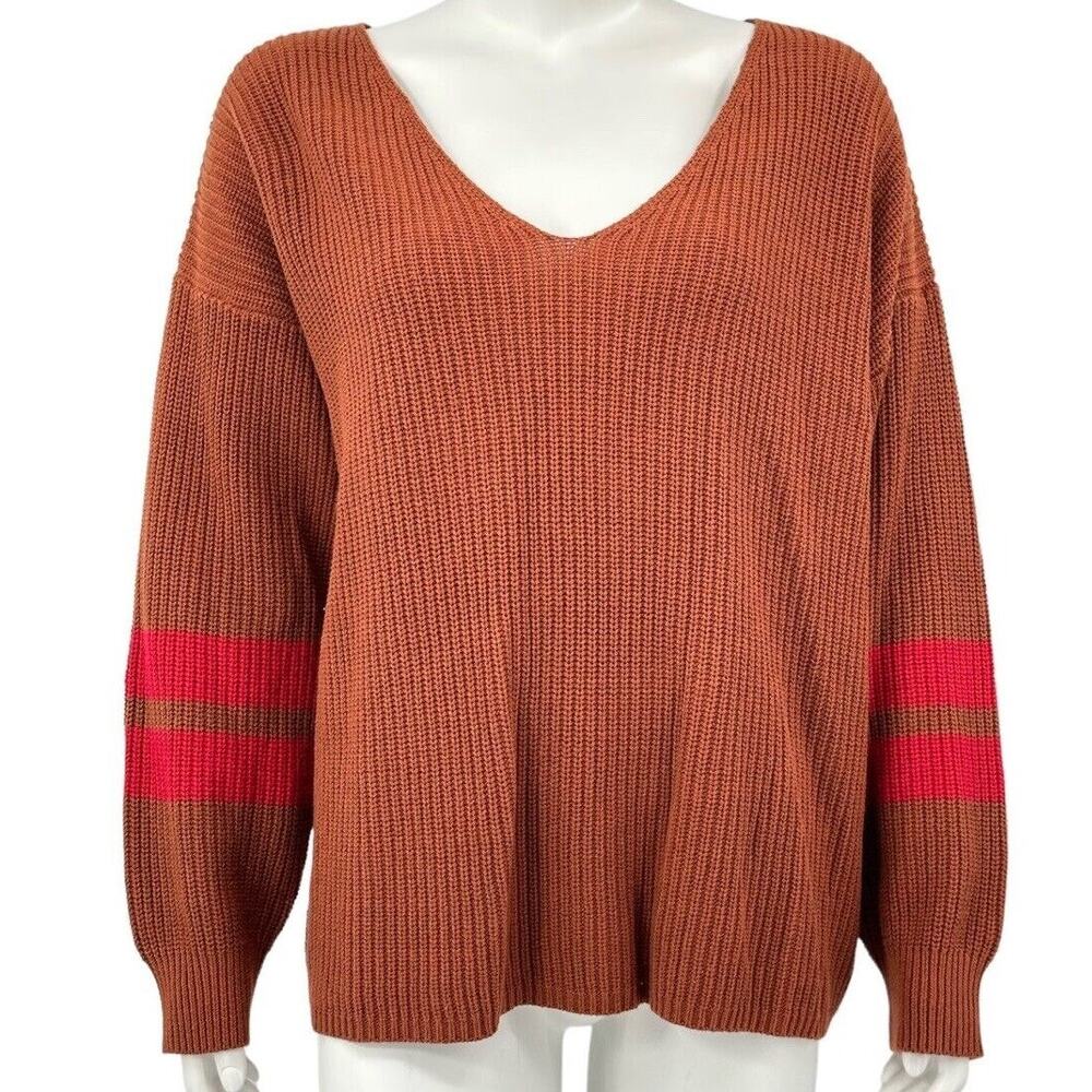 Eloquii Sweater Womens Plus 14 16 Stripe Sleeve Shaker Stitch Rust Knit Autumn